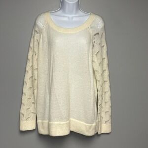 Loft Ivory Mohair Blend Pointelle‎ Knit Minimalist Quiet Luxury Sweater Sz XL